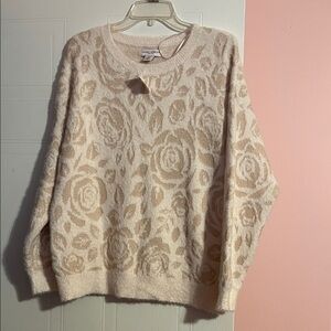 Laura Ashley Cream and Tan Rose Sweater